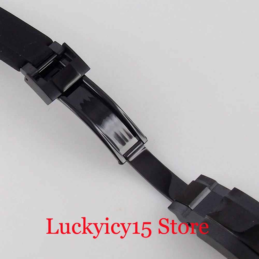 Rubber Silicone Watchbands Strap 20MM Width Lugs Black/Rose Gold Stainless Steel Deployant Clasp Fit 40MM Men's Automatic Watch
