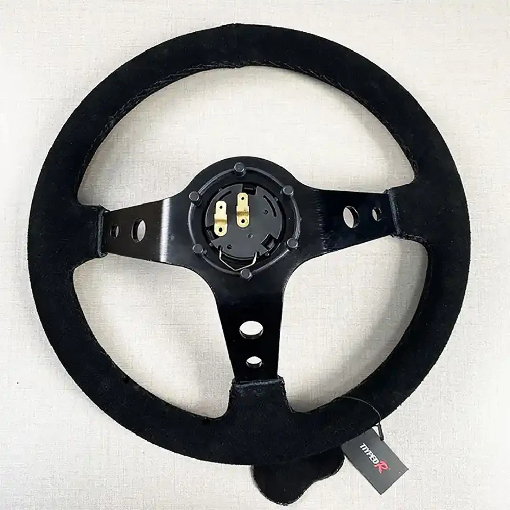 Tiypeor Universal 350MM Suede Leather JDM Steering Wheel Drift Racing Type High Quality Hand Stitch Logo Unique Steering Wheel