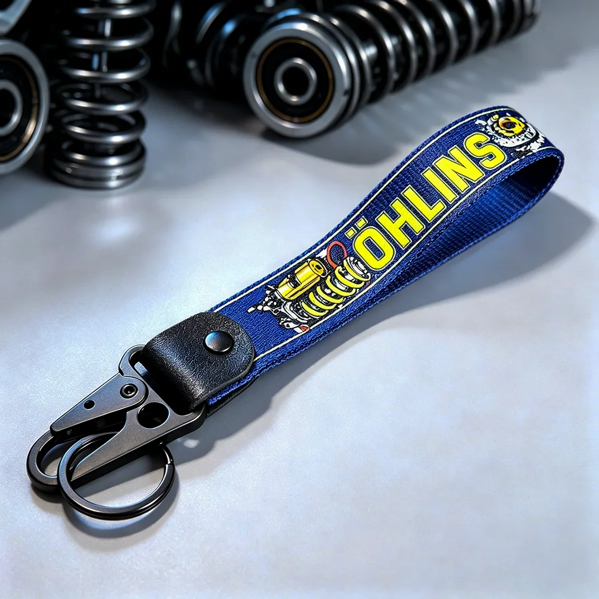 Ohlins Motorcycle Key Lanyard Keychain Racing Suspension Print Key Strap with Metal Hook for Biker