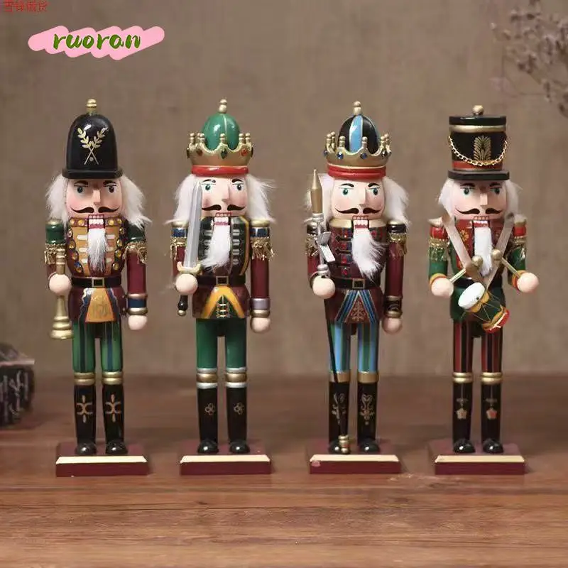 30CM Tall Real Wood Nutcracker Wooden Figurine Home Desk Cafe European Style Premium Decor