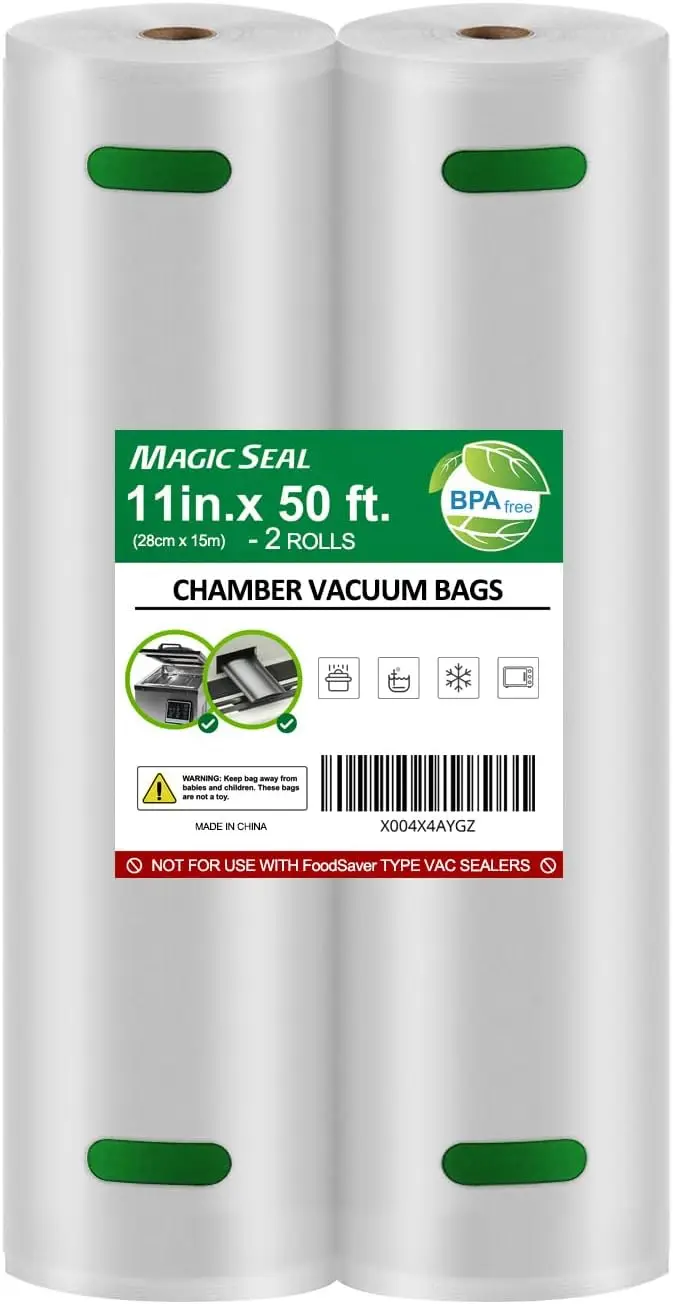 

11'' x 50' Chamber Vacuum Sealer Rolls - 2 Pack Chamber Machine Food Storage Bags for Meal Prep & Sous Vide, Commercial Grade