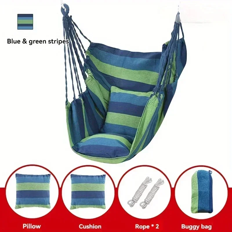 Colorful stripes Comfortable canvas hammock chair durable indoor/outdoor swing seat for garden, patio, camping, home leisure