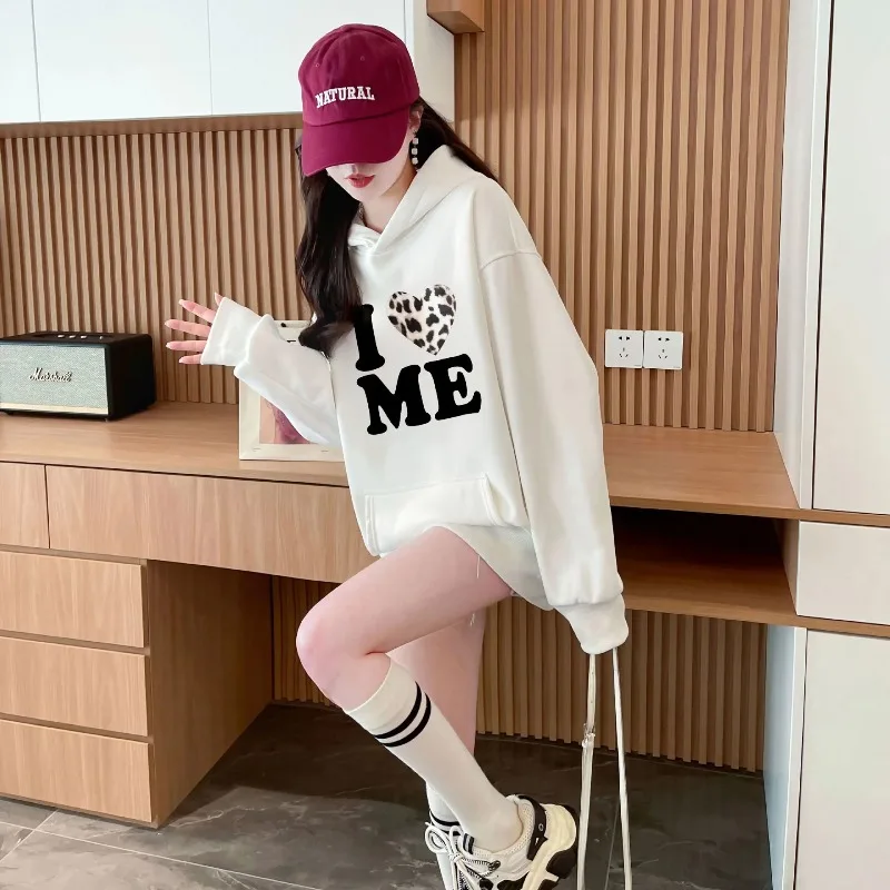 New Letters Print Hoodie for Women Autumn Winter Thick Harajuku Loose Pullover Sweatshirt HoodieStreetwear Women Y2k Sudaderas