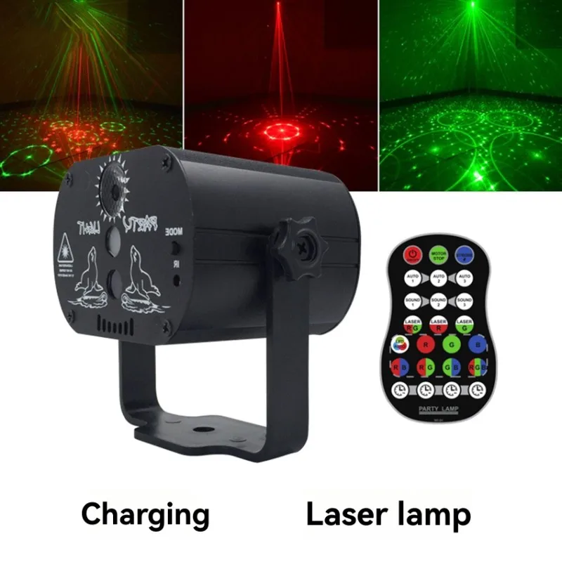 ABGI-RGB Laser Projector Stage Light DJ Disco LED Lamp USB Rechargeable UV Sound Strobe Wedding Holiday Party Effect
