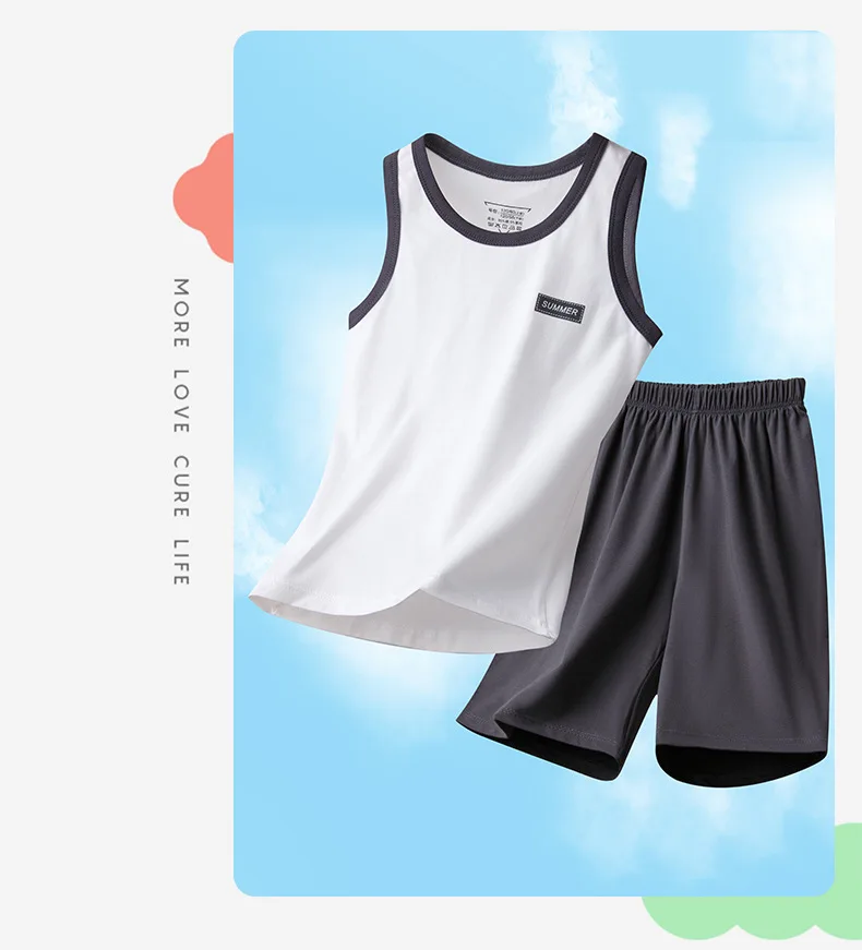 Sommer-Kinderweste für Jungen, Einfarbige Baumwoll-Unterwäsche, Hauskleidung, Outdoor-Bekleidung, Dünne Teenager-Unterhemden, Baby-Weste – Detail 14