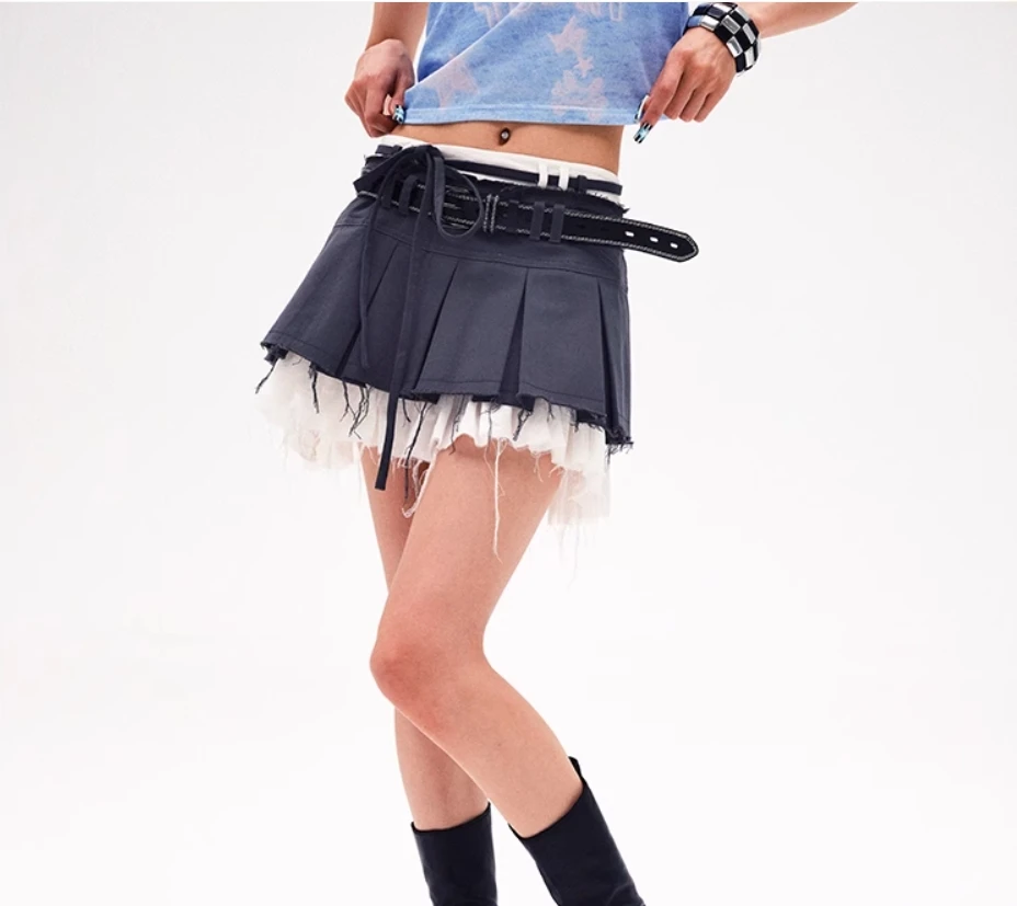 Japanese Punk Girl Low Waist Black Original Design Pleated Mini Skirt Preppy Style Short Hot Girls Mini Skirts