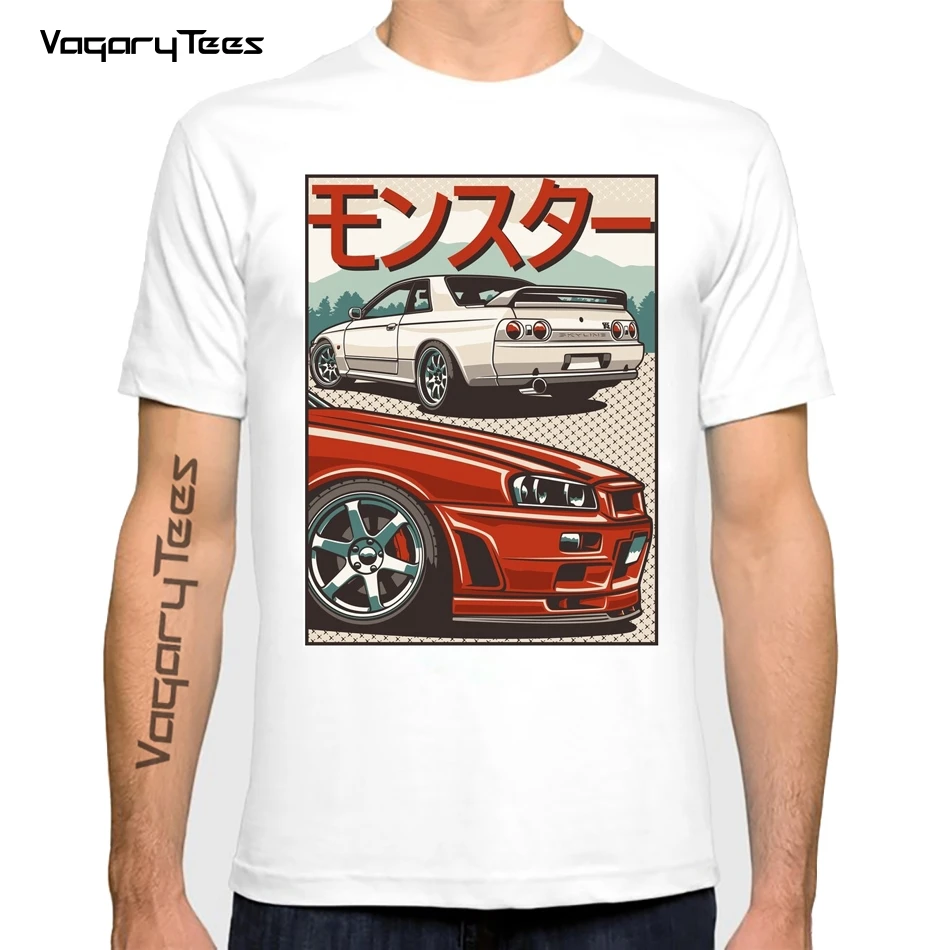 2026 Retro JDM Sports Car T‑Shirt for Men Japanese Kanji Auto Culture Graphic Short Sleeve O‑Neck Cotton Casual Tops