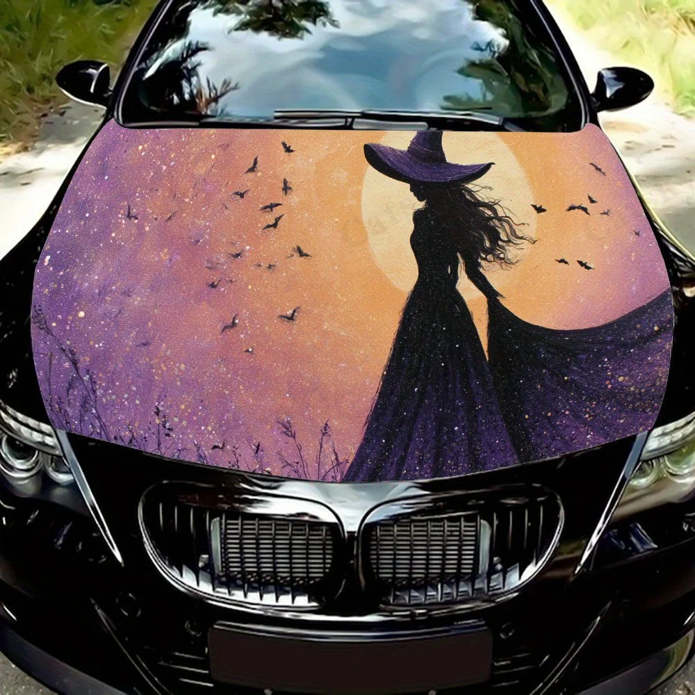 

Witch Silhouette Under Moon car hood stickers, waterproof self-adhesive, scratch resistant, easy to stick, durable car PVC stick