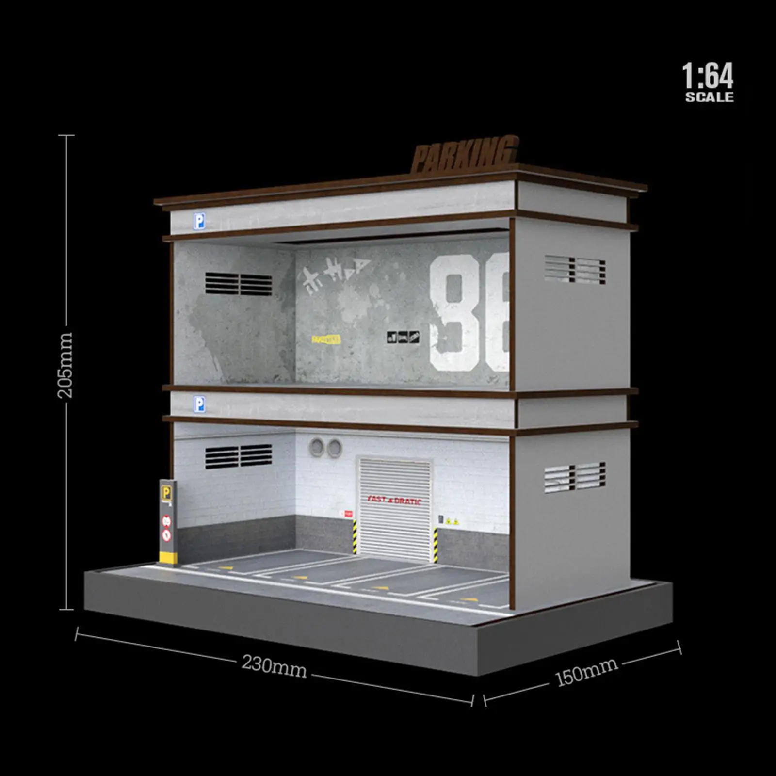 1/64 Parking Lot Scene Display Case Simulation Decorative Diecast Car Garage