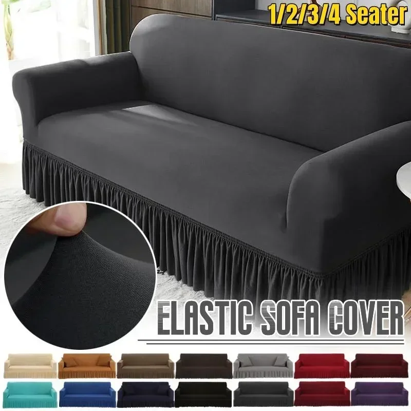 Sofa Cover for Living Room 1 Piece Solid Color Elastic Sofa Cover Corner Couch Cover Armchair Protector 1/2/3/4 Seater