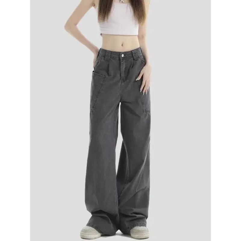 High Quality Pants for Women Y2k Vintage Grey Wide Leg Casual Pants Women Oversized High Street Korean Fashion Baggy Pants Women