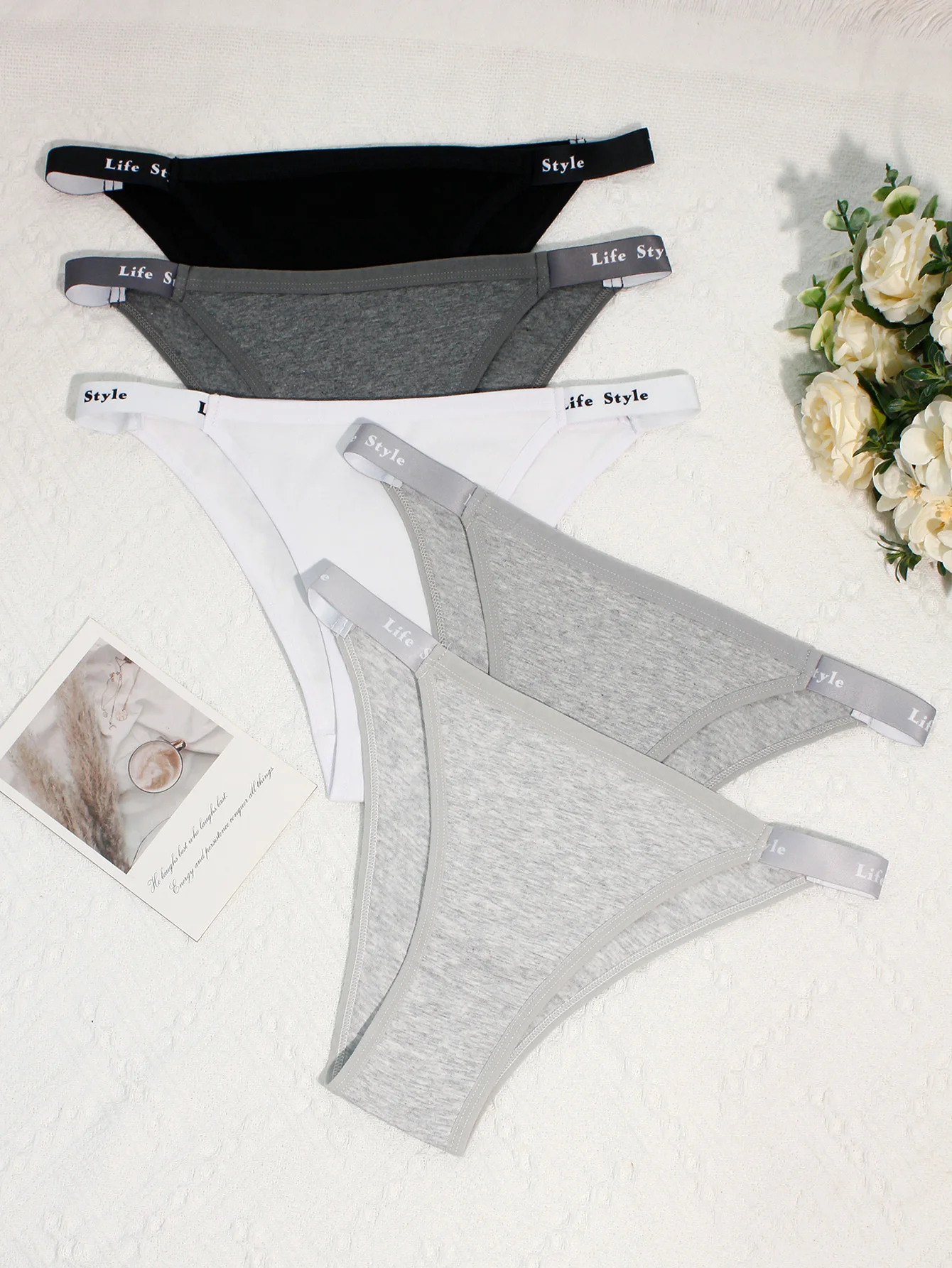 

Комплект из 5 женских базового черного/белого/серого треугольного нижнего белья с тонкой талией - сексуальные удобные дышащие трусики для девочек