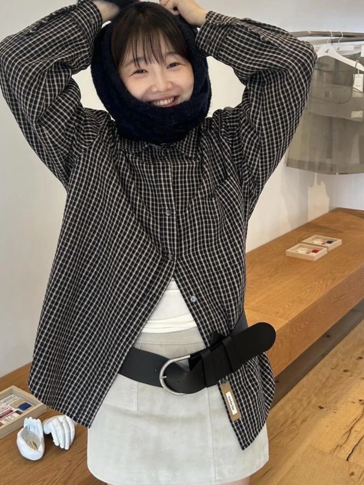 

Повседневная клетчатая рубашка Smoid свободного кроя, универсальная, стройнящая, модная, черная, хлопковая, с длинным рукавом