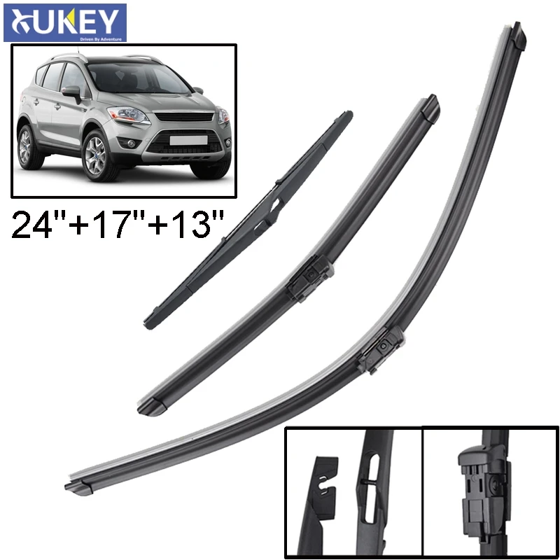 Xukey 3Pcs Front Rear Windscreen Wiper Blades Set For Ford Kuga MK1 2012 2011 2010 2009 2008 24