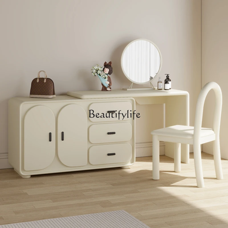 05-Cream wind solid wood dresser modern simple cream wind storage cabinet integrated writing desk