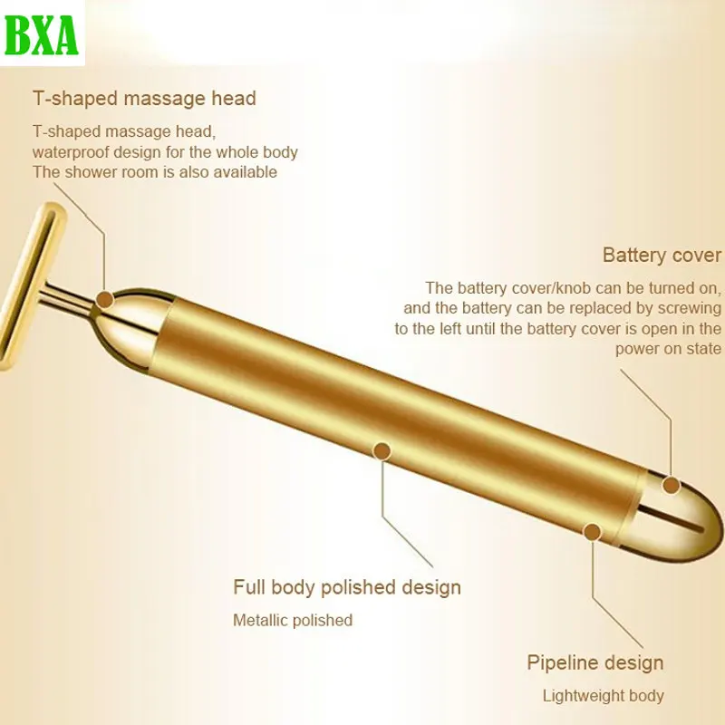 BXA-Barra de belleza eléctrica para adelgazar la cara, masajeador Facial en forma de T, palo dorado, instrumento de belleza eléctrico para estirar la piel, 24K