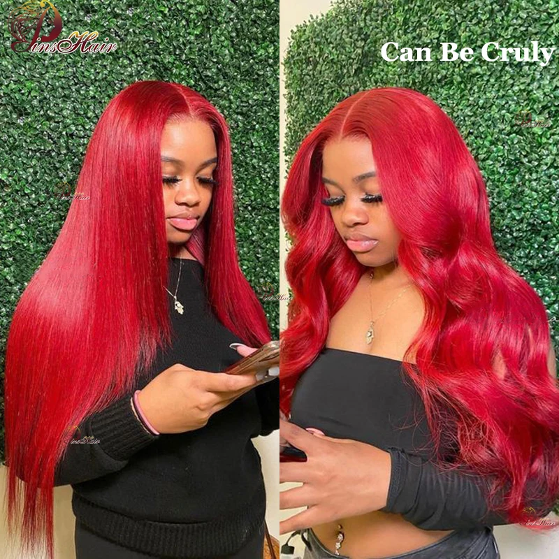 Red Straight Lace Front Human Hair Wigs Brazilian Red 99J 13x4 Lace Frontal Wig For Women Remy Hair Transparent Lace Wig 180%