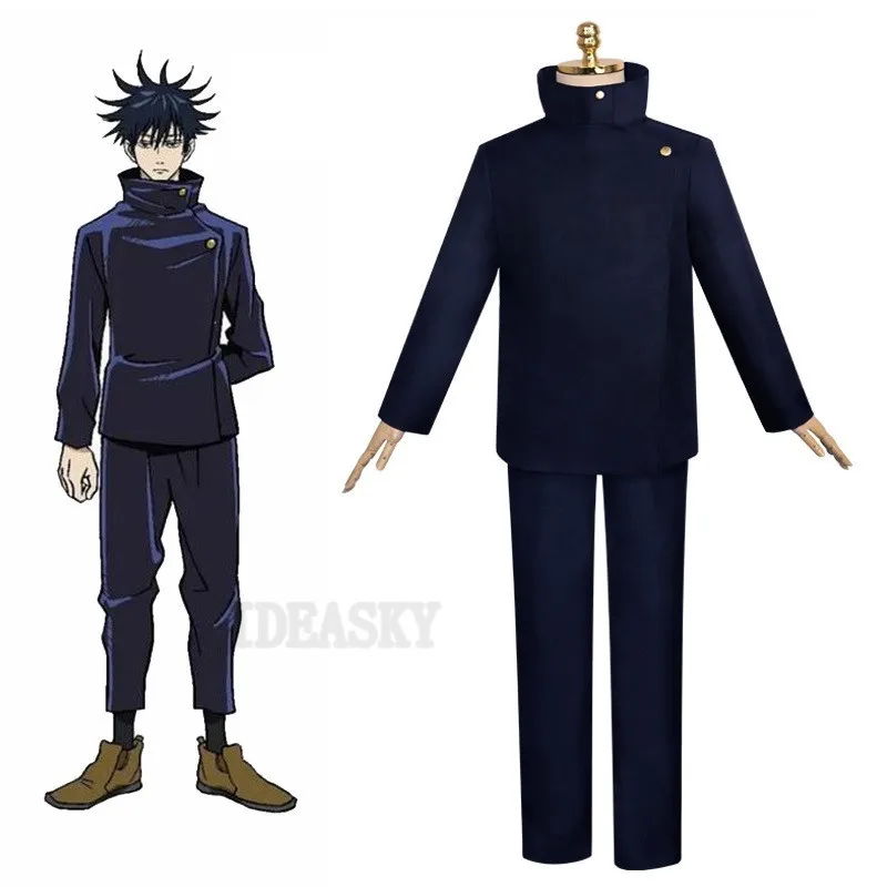 2023 Nieuwe Anime Jujutsu Kaisen Megumi Fushiguro Cosplay Kostuum Donkerblauwe Pruik Schoenen Schooluniform Feest Carnaval Outfit Voor Mannen