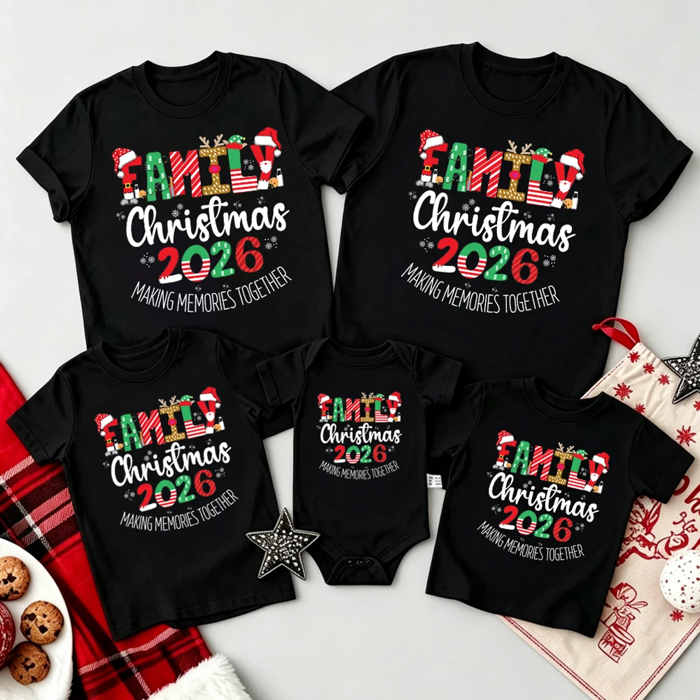 Family Christmas 2026 Making Memories Together Family Matching Outfits Santa Reindeer Print Look Father Mother Kids Xmas Tshirts