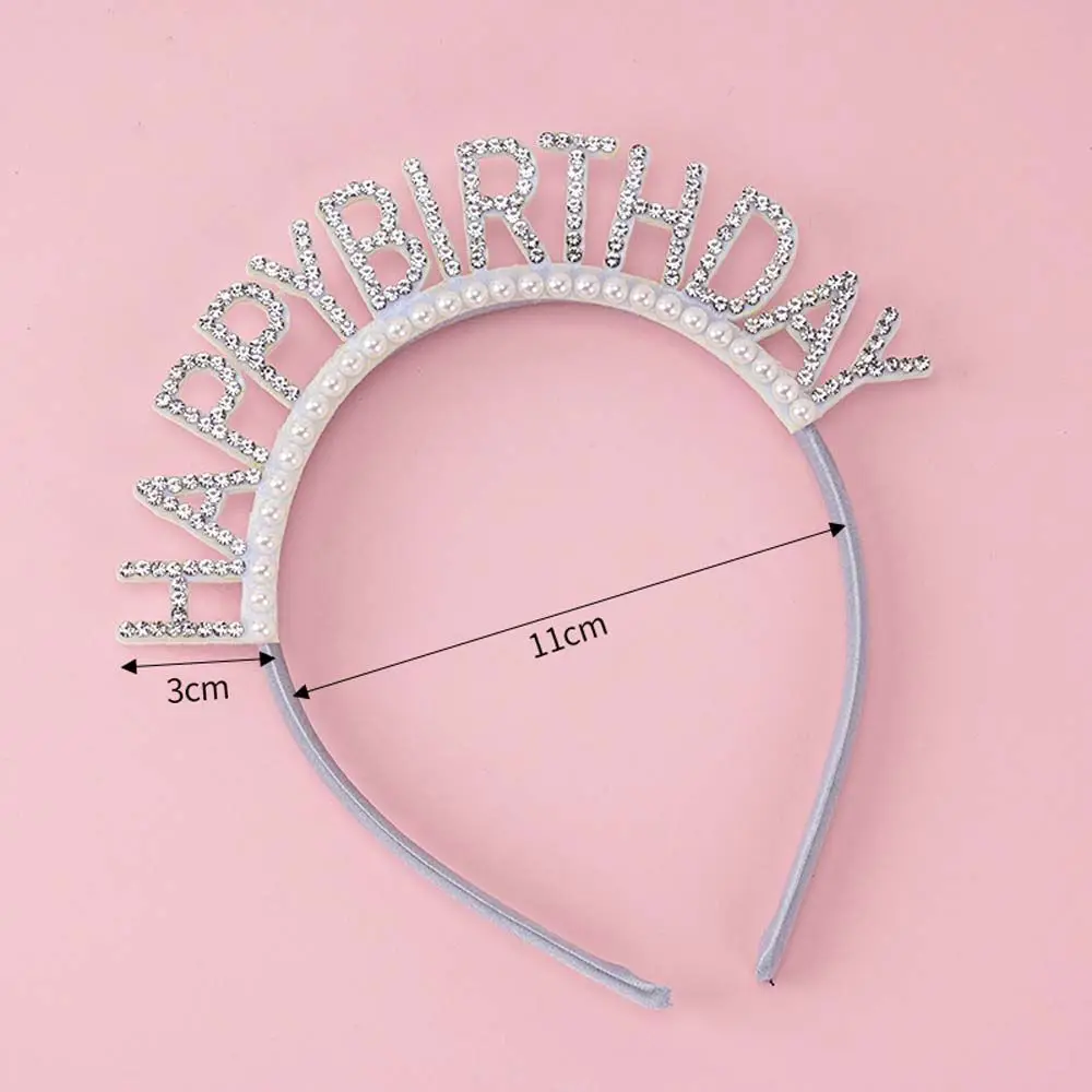 Exquisite Sweet Birthday Hairband Simple Women Girl Alloy Rhinestone Crown Pearl Birthday Hat Headwear Female Jewelry