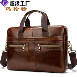 Bolso para ordenador portátil de cuero genuino para hombre, maletín para hombre, bolsos de oficina para hombre, maletín de cuero Natural, bolsos para documentos