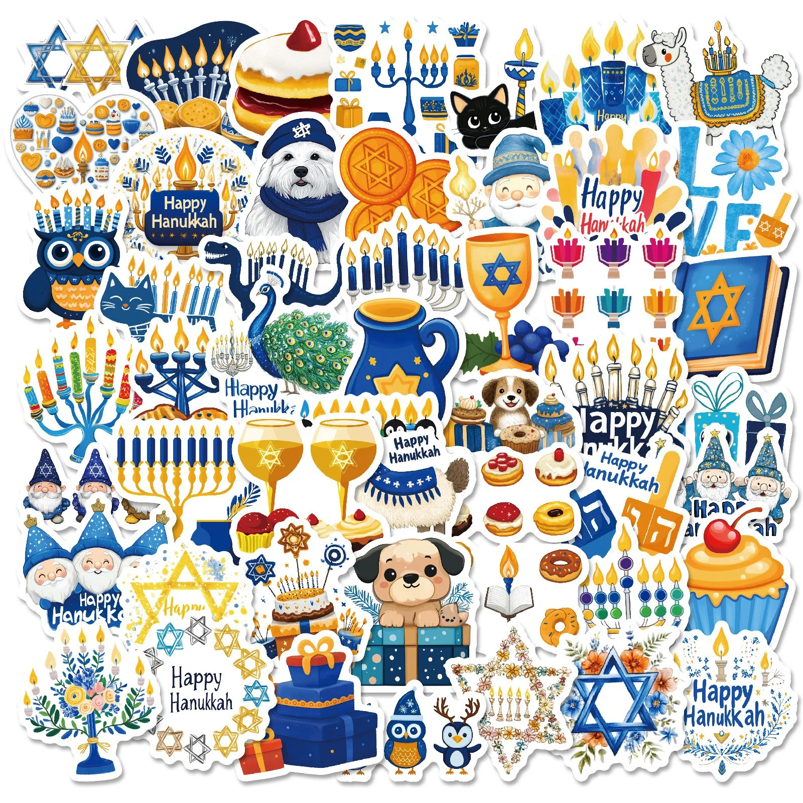 10/50Pcs Happy Hanukkah Festival Autocollants Étanche Graffiti Jouet BRICOLAGE Enfants Scrapbook Téléphone Bagages Ordinateur Portable Voiture Planche À Roulettes Autocollant