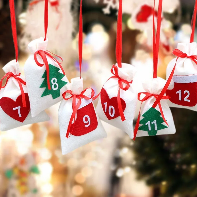 1-4Sets Christmas Felt Drawstring Gift Bag Hanging Holiday Party Favor Decorative Reusable Wall Ornament for Festive Celebration
