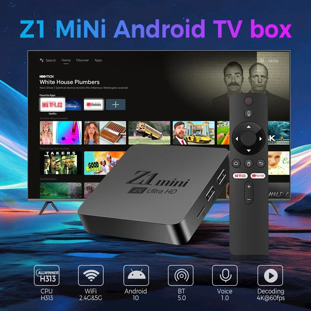 

Z1 Mini ATV Android 10 Smart TV Box, Allwinner H313, Dual WiFi, BT 5.0, HD 4K, Set Top Box, Media Player Global Edition