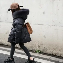 Winter New Girl Down Jacket Children Thicker Warm 90 White Duck Down Outfit Kids Clothes Real Fur Teenage Down Coat Parka  Wz987