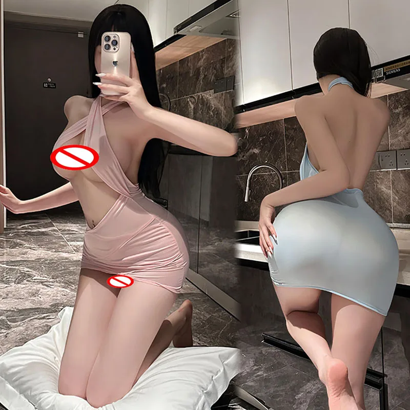 

Women Sexy Lingerie Open Chest Hip Wrap Skirt Office Secretary Lady Erotic Cosplay Costumes Pink Blue Seductive Porno Uniform ﻿