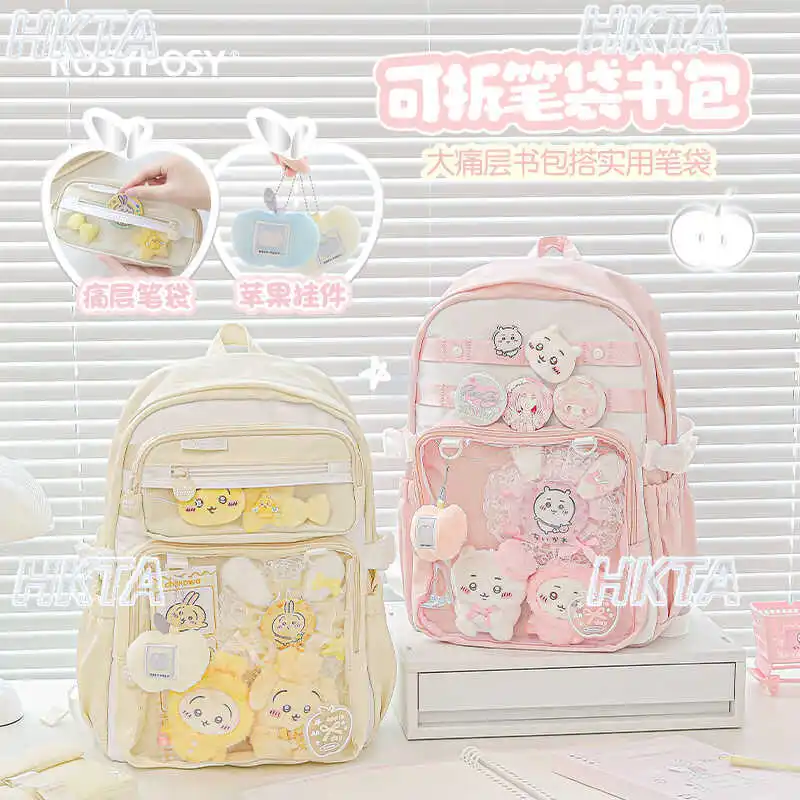 

Japanese Style Commuter Detachable Pencil Case Pink Backpacks Women Middle School Students Large Capacity Backpacks Female Bags