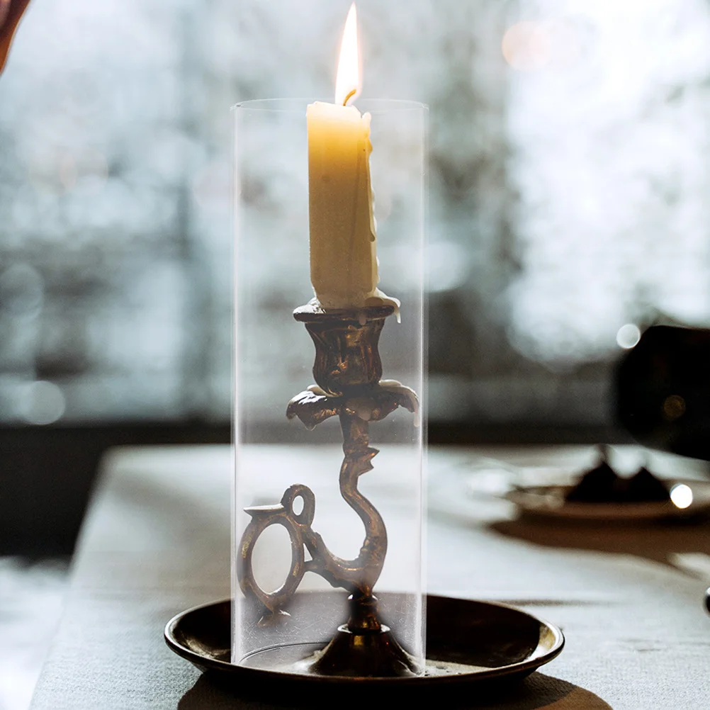 Transparent Glass Cover Cylindrical Windproof Shade for Tealight Holder Decorative Hurricane Chimney Tube Clear Elegant