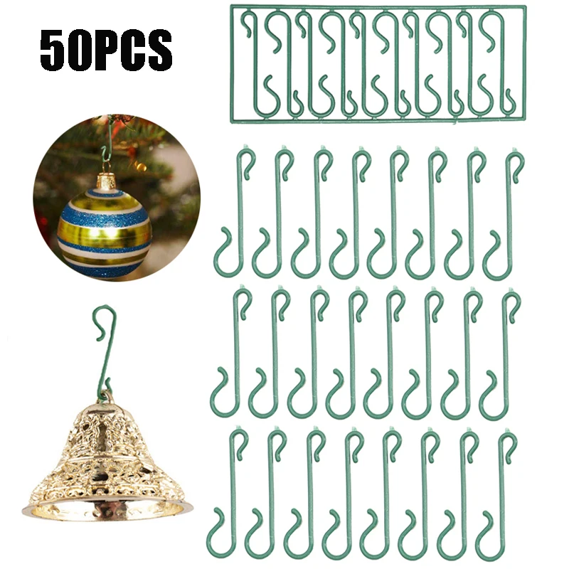 50PCS Christmas Ornament Hooks S-Shaped Plastic Hook DIY Xmas Tree Ball Pendant Hanging Holder Home Navidad New Year Party Decor