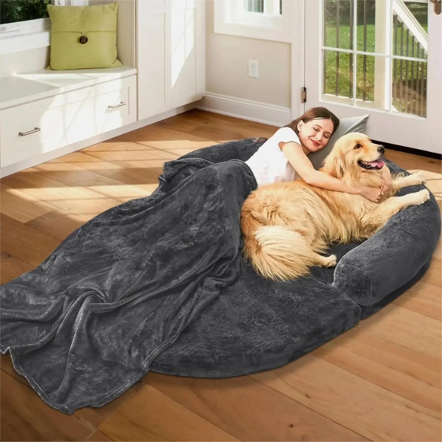 #Large Shared Blanket Foldable Adjustable Fur Fluffy Non-Slip Modern Plush Pet-Friendly Home Bed For Human & Dog Adult Use