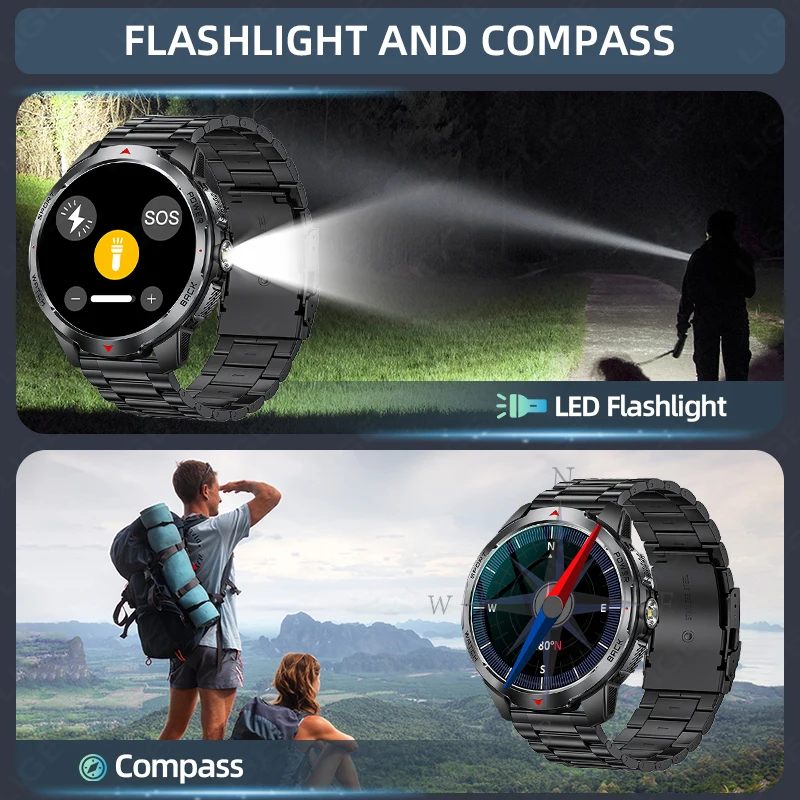 LIGE 1100 mAh Militär Outdoor Sport Smart Uhr Männer 1,7 "Große Batterie Kompass Uhr 3ATM Wasserdichte Bluetooth Anruf smartwatch