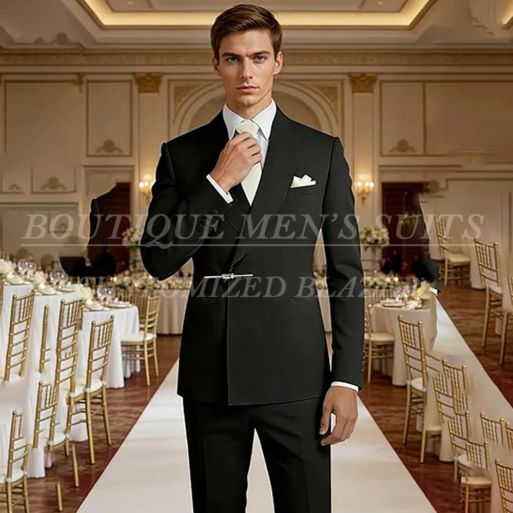 

Bespoke Solid Color Men's Suits Elegant Slim Fit 2 Piece Jacket Pants Sets Luxury Wedding Groomsmen Male Clothing Costume