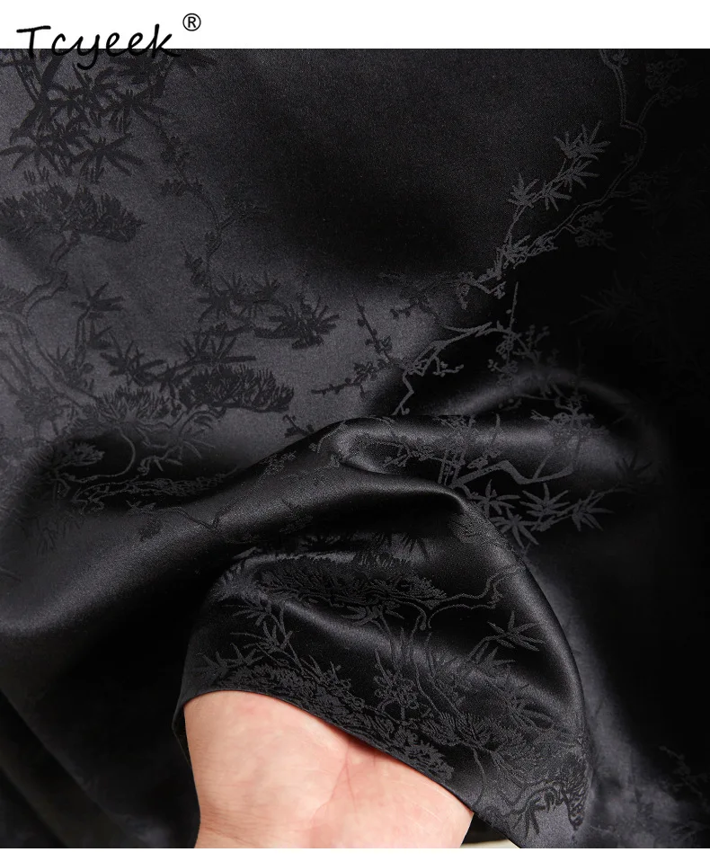 Tcyeek, 28 MM 100% Moerbei Zijde Nieuwe Chinese Set, Dames Jacquard Shirt Met Lange Mouwen, OL Vintage Rok, 2024 Herfst Nieuwe S48411QM