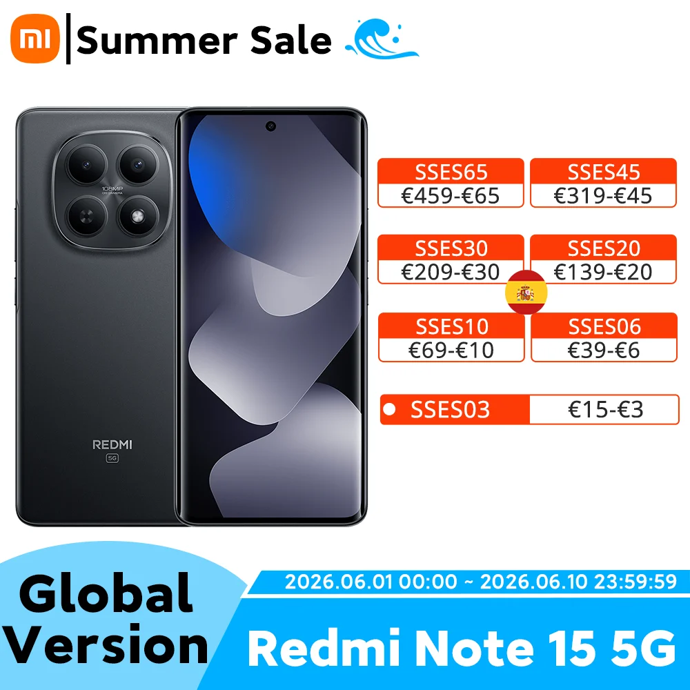 Global Version Redmi Note 15 5G Smartphone 5520mAh 45W Battery 108MP Main Camera 6.77" 120Hz AMOLED Display Xiaomi Cellphone