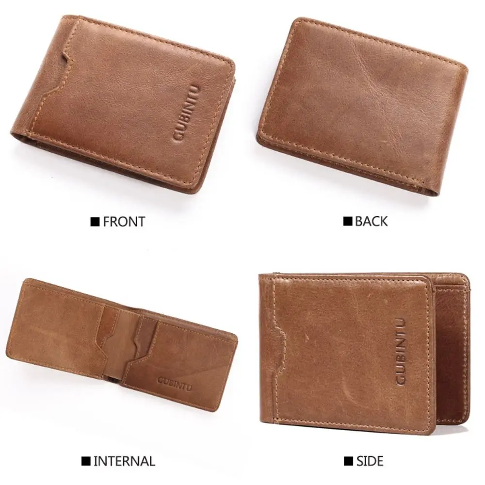 Minimalist Genuine Leather Mens Wallets Vintage Slim RFID Blocking Card Holder Thin Card Protection Credit Card Cover Man
