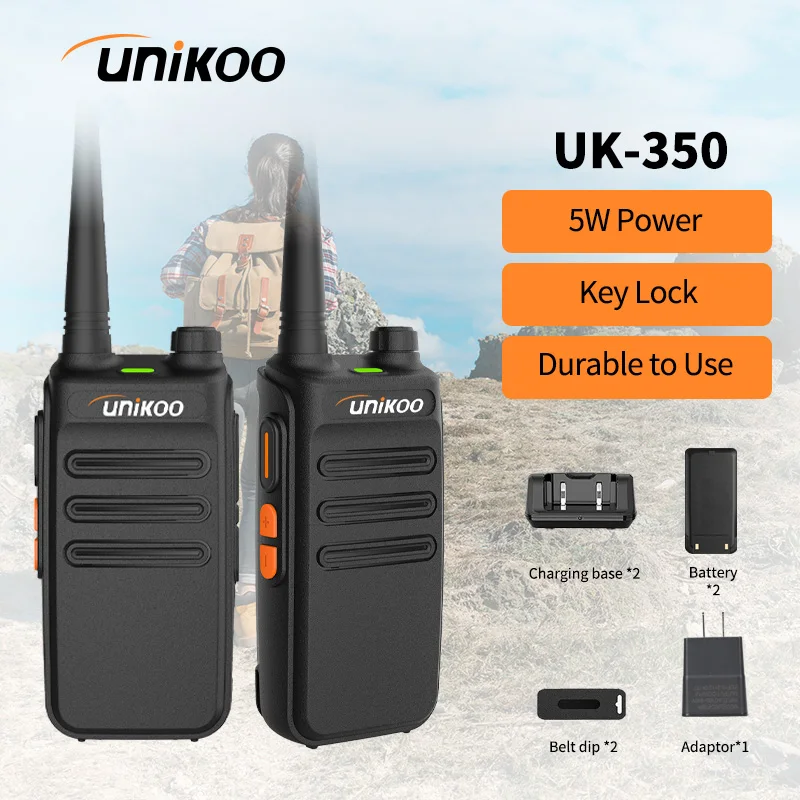 Unikoo uk350 5w walkie talkie de longo alcance 3-5km poderoso 1 peça ou 2 peças durável transceptor de rádio bidirecional para acampamento