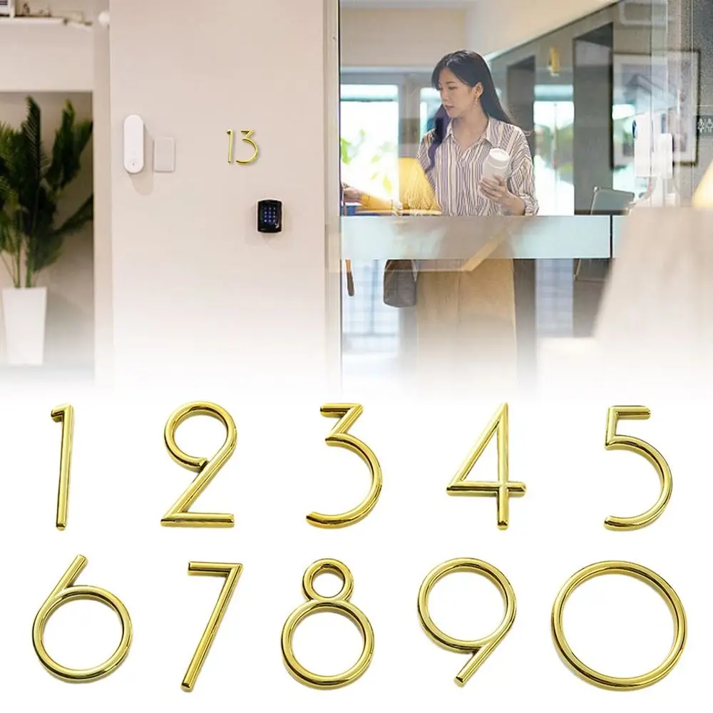 Gold Door Number Sign Creative Self Adhesive 6cm Number Stickers 3D ABS Door Label Universal