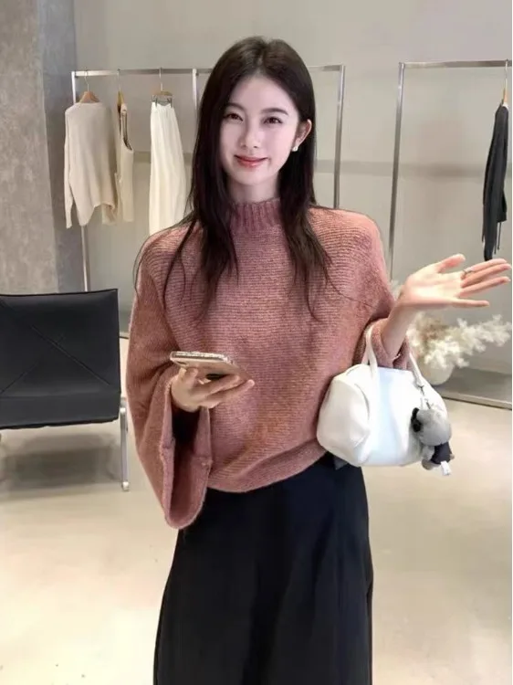 

Cozy Thiened High Ne Sweater Women's Autumn Winter Loose Fit Soft Comfortable Sweet Sle Knitted Long Sve Full Length