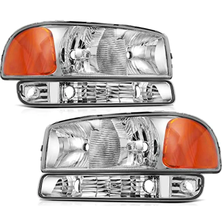 

Headlight Assembly Fit For GMC Sierra 1500 1999-2006 Classic 2007 HD Chrome Housing Amber Reflector Clear Lens Driver Passenger