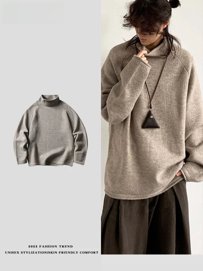 

Retro oulder Sve Sweater f High Collar Knitted Loose ex Warm Base Layer Top Autumn Winter Street Sle Color