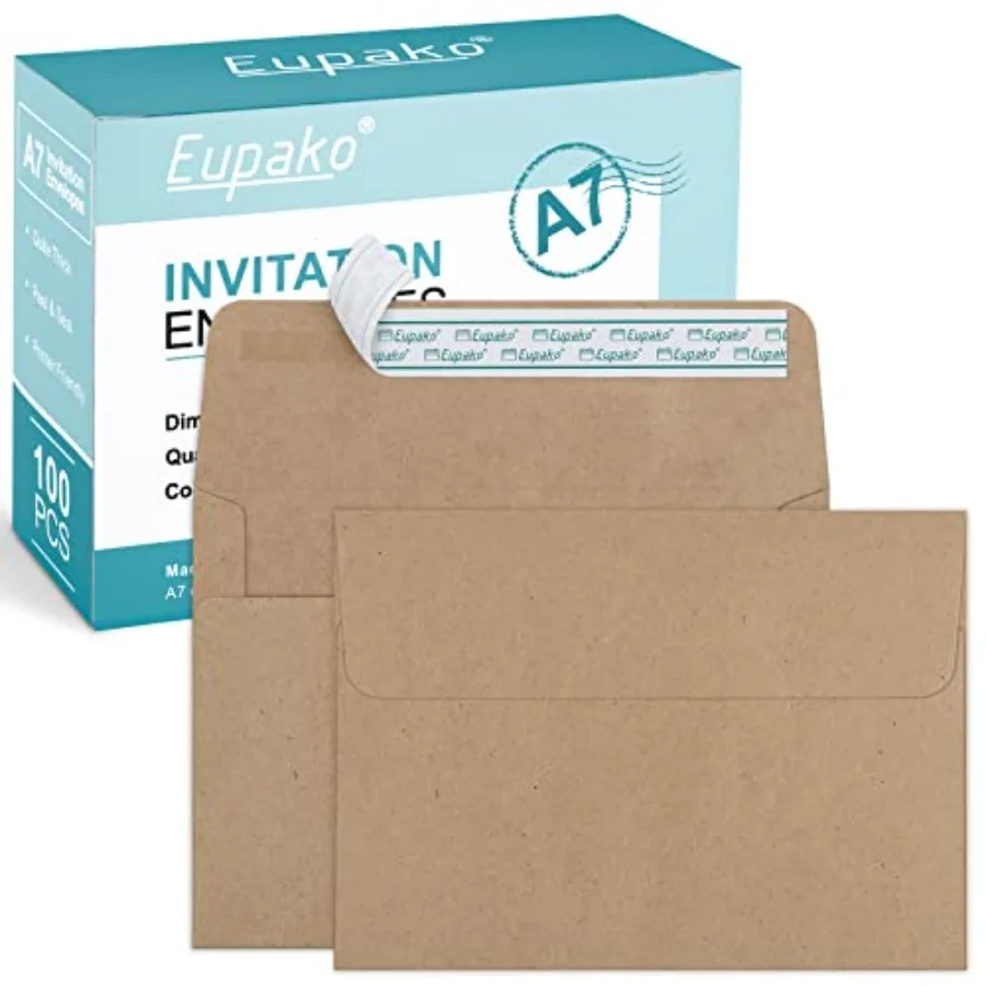 

5x7 Envelopes Self Seal 100 Pack, A7 Envelopes, Kraft Paper Envelope for 5x7 Cards, Photos, Invitations, Wedding, Graduation, B