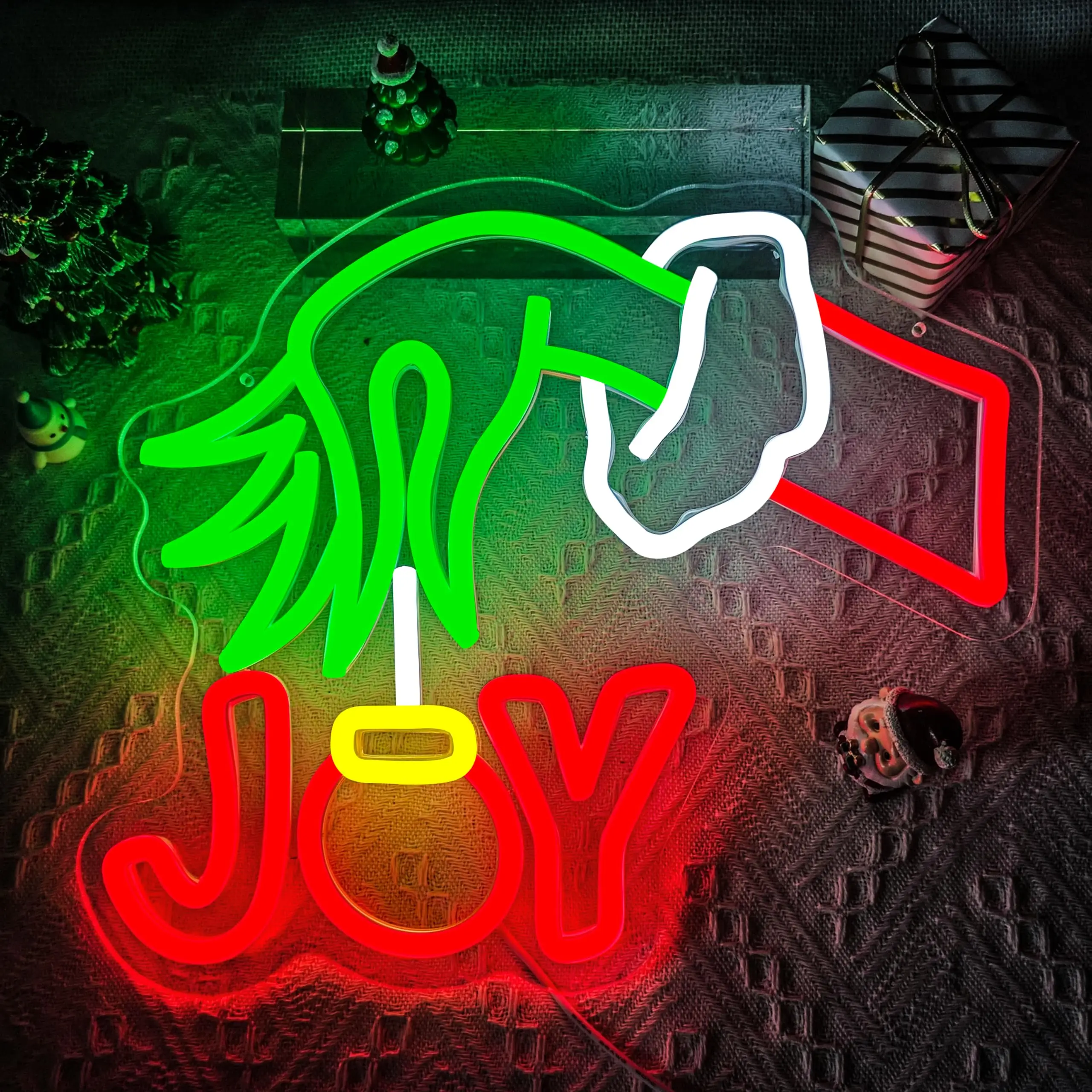 

Рождественская неоновая вывеска Joy для декора стен с регулируемым переключателем, светящаяся вывеска для спальни, детской комнаты, гостиной, подарок, рождественская вечеринка