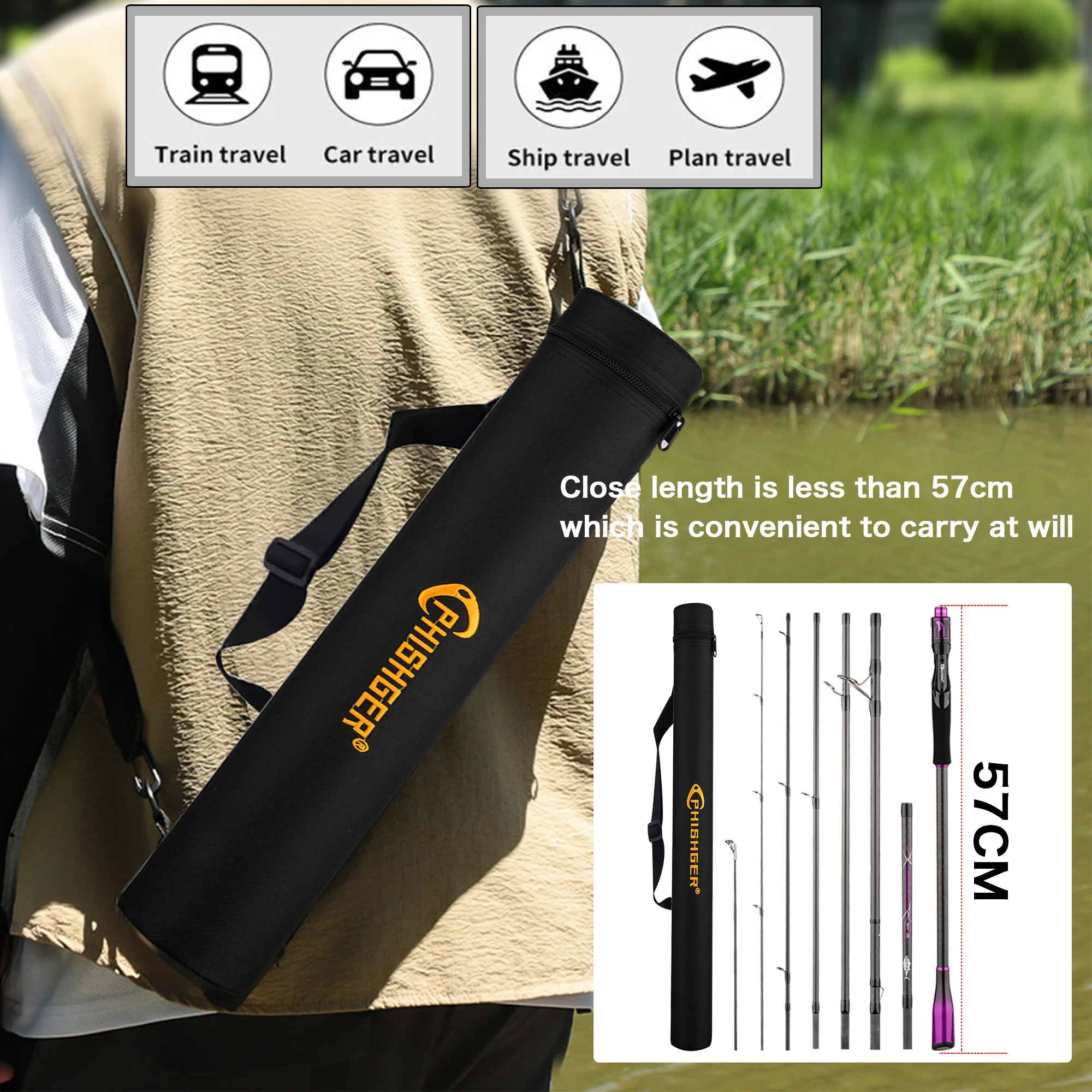 BIUTIFU Spinn- und Baitcasting-Angelruten 2,1/2,7/3,3m T1000 Carbon Traveller+ Baitcasting 5-60g Längenverstellbar mit Tragetasche – Detail 2