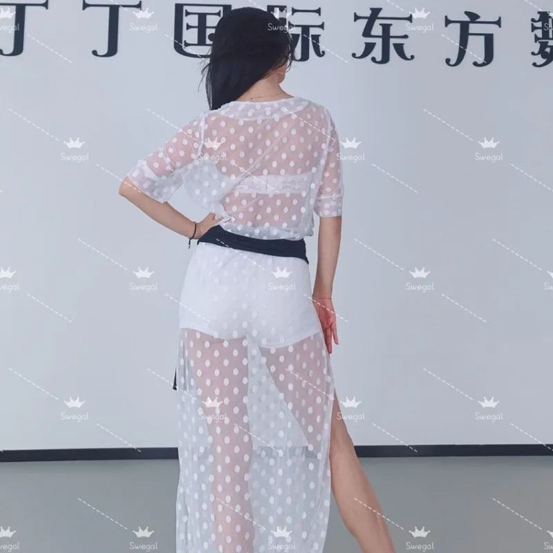 Abito da danza del ventre Swegal personalizzato 2025 Nuovo abito da pratica Abito in maglia a pois bianco Baladi sciolto