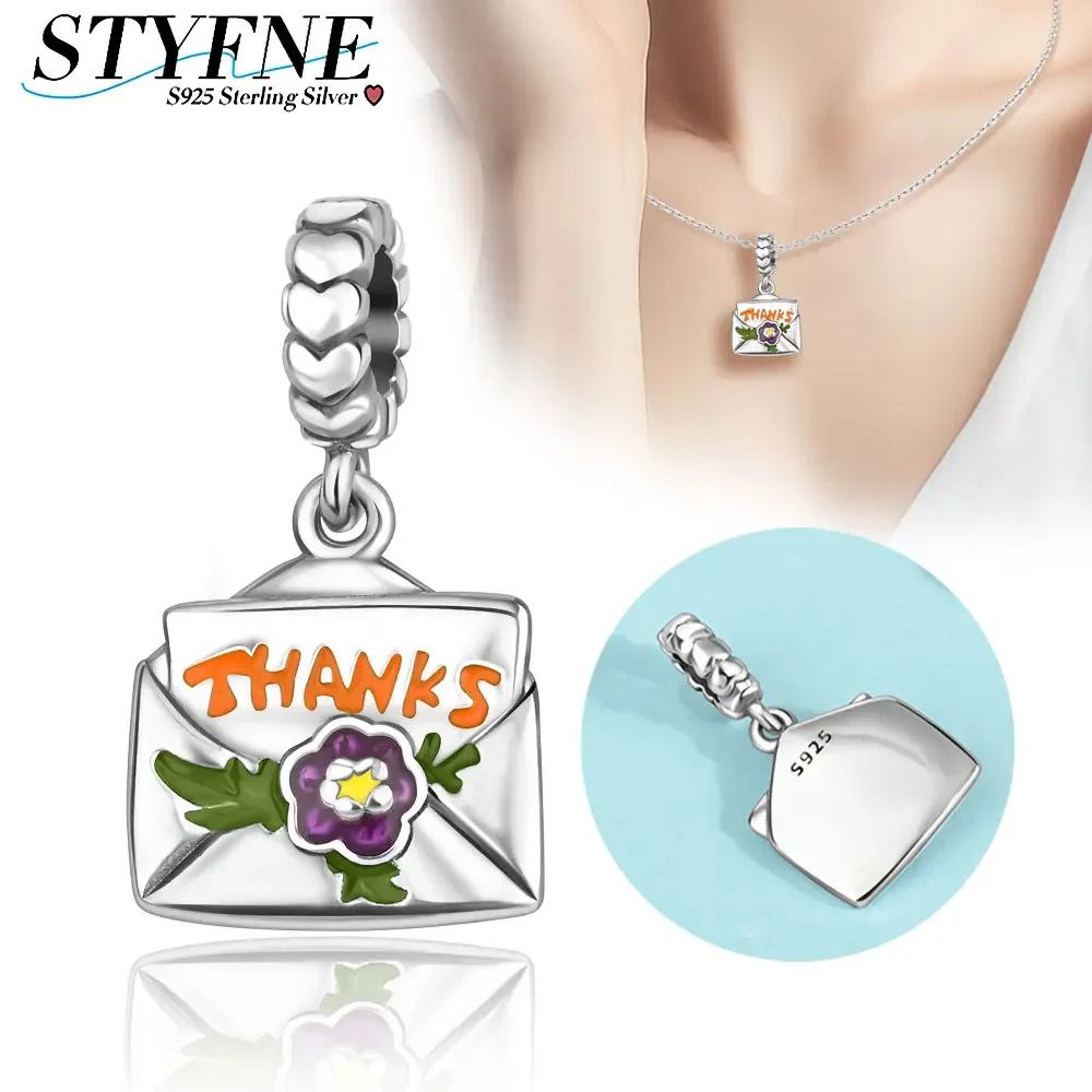 

New Original 925 Sterling Silver Thank You Letter Charm Beads for Women's fit Pandora Bracelet Diy Jewelry Accessories Gift