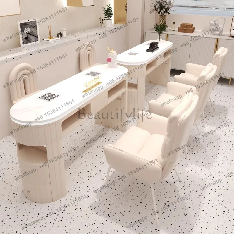 FG High-end Marble Nail Tables Multifunction Built-in Vacuum Cleaner Socket Nail Tables Manicure Chair Set Furniture La Mesa JTN 3